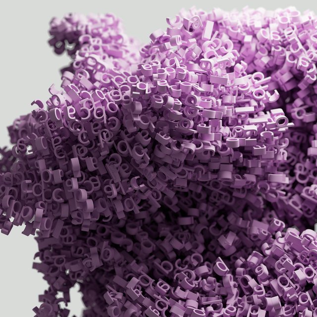 A textured, purple sphere composed of small cubes. The surface is uneven and detailed, with a gradual color transition from deep purple at the bottom to lighter purple at the top.